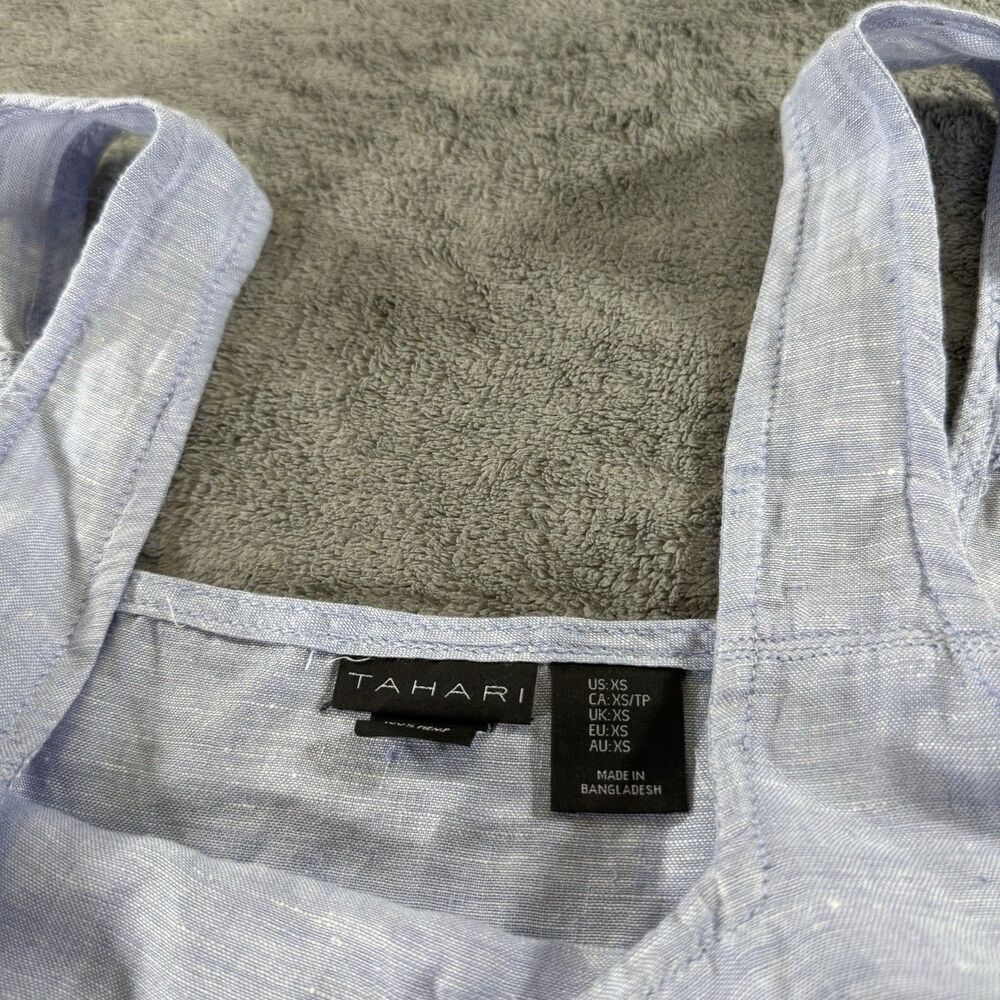 Tahari 100 % Hemp Women's Square Neck Powder Blue Tank Top Darts at Bust XS - Picture 3 of 4